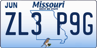 MO license plate ZL3P9G