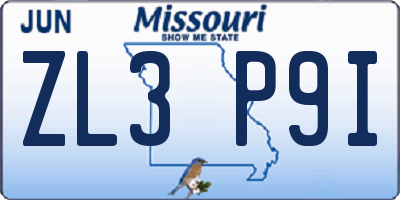 MO license plate ZL3P9I