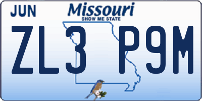 MO license plate ZL3P9M