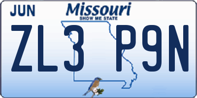 MO license plate ZL3P9N