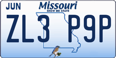 MO license plate ZL3P9P