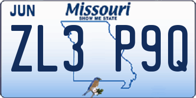 MO license plate ZL3P9Q