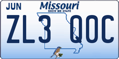 MO license plate ZL3Q0C