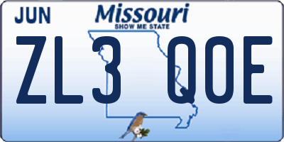 MO license plate ZL3Q0E