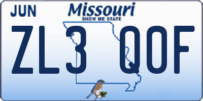 MO license plate ZL3Q0F