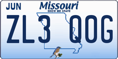 MO license plate ZL3Q0G