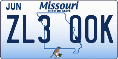 MO license plate ZL3Q0K