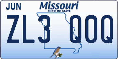 MO license plate ZL3Q0Q
