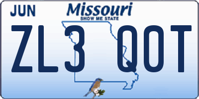 MO license plate ZL3Q0T
