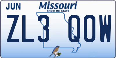MO license plate ZL3Q0W