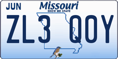 MO license plate ZL3Q0Y