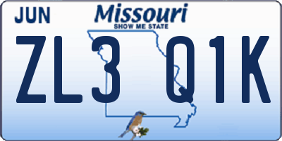 MO license plate ZL3Q1K