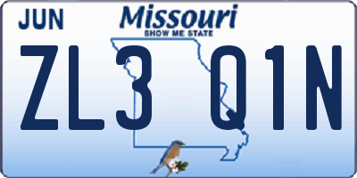 MO license plate ZL3Q1N