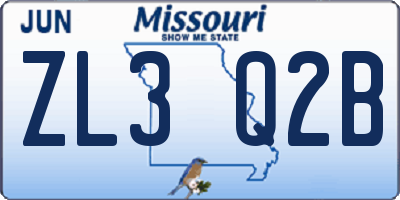 MO license plate ZL3Q2B