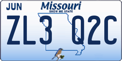 MO license plate ZL3Q2C