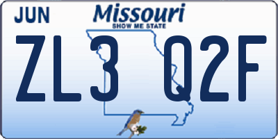 MO license plate ZL3Q2F