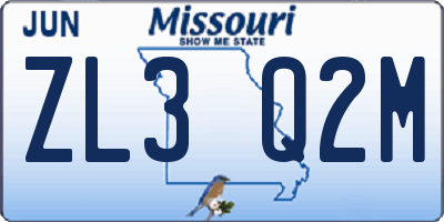 MO license plate ZL3Q2M