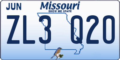 MO license plate ZL3Q2O