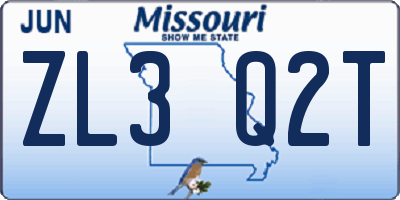 MO license plate ZL3Q2T