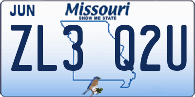 MO license plate ZL3Q2U