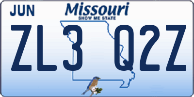 MO license plate ZL3Q2Z