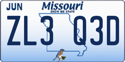 MO license plate ZL3Q3D