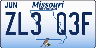 MO license plate ZL3Q3F