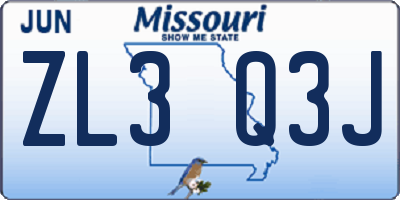 MO license plate ZL3Q3J