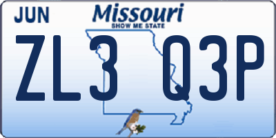 MO license plate ZL3Q3P