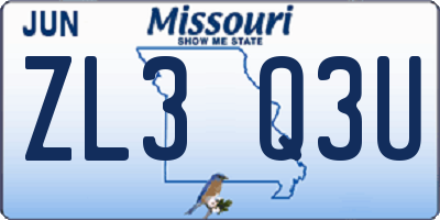 MO license plate ZL3Q3U