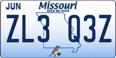 MO license plate ZL3Q3Z
