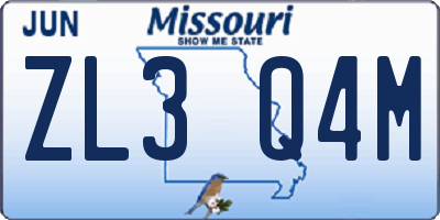 MO license plate ZL3Q4M