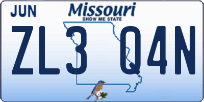 MO license plate ZL3Q4N
