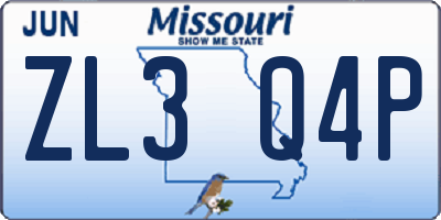 MO license plate ZL3Q4P