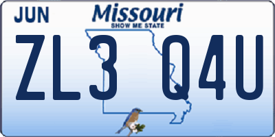 MO license plate ZL3Q4U
