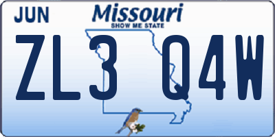 MO license plate ZL3Q4W