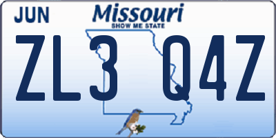 MO license plate ZL3Q4Z