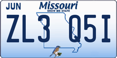 MO license plate ZL3Q5I