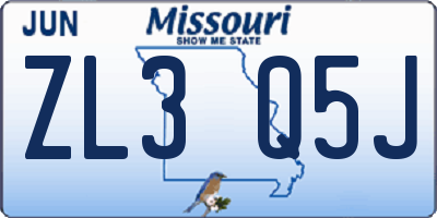 MO license plate ZL3Q5J