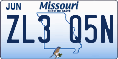 MO license plate ZL3Q5N