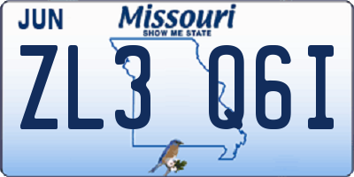 MO license plate ZL3Q6I