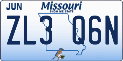 MO license plate ZL3Q6N
