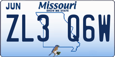 MO license plate ZL3Q6W