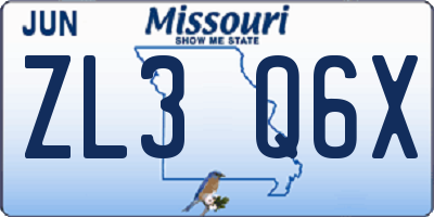 MO license plate ZL3Q6X