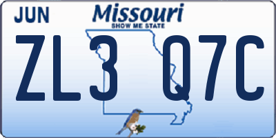 MO license plate ZL3Q7C