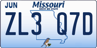 MO license plate ZL3Q7D