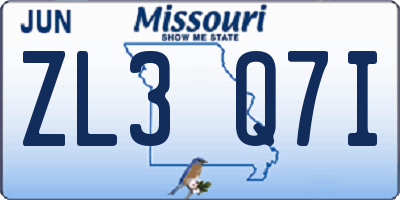 MO license plate ZL3Q7I