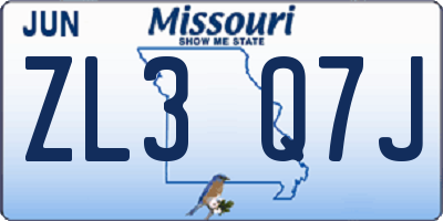 MO license plate ZL3Q7J