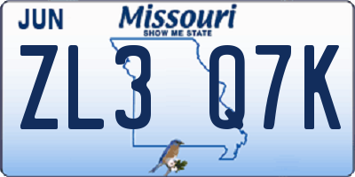 MO license plate ZL3Q7K
