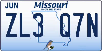 MO license plate ZL3Q7N